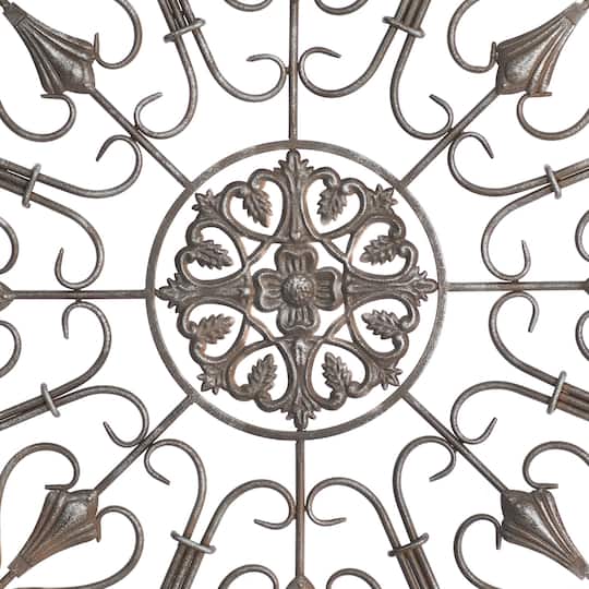 Cream & Brown Metal & Wood Round Wall Décor